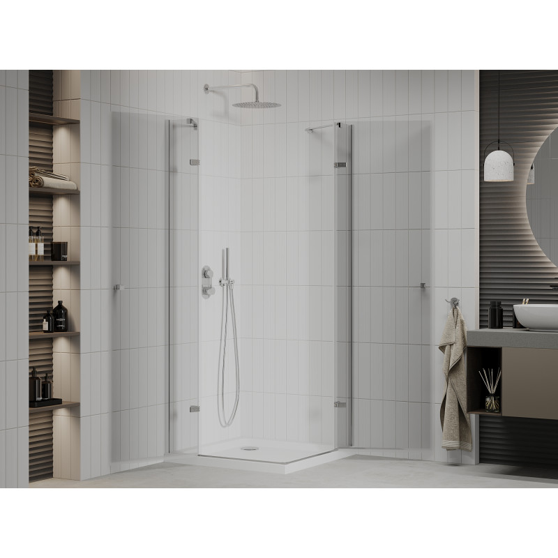 Mexen Roma Duo scharnierende douchecabine 90 x 90 cm, transparant, chroom + Flat douchebak - 854-090-090-01-02-4010