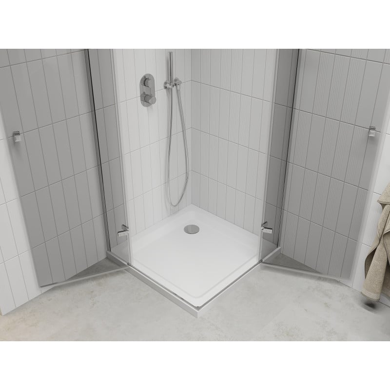 Mexen Roma Duo cabine de douche pivotante 90 x 90 cm, transparent, chrome + receveur Plat - 854-090-090-01-02-4010