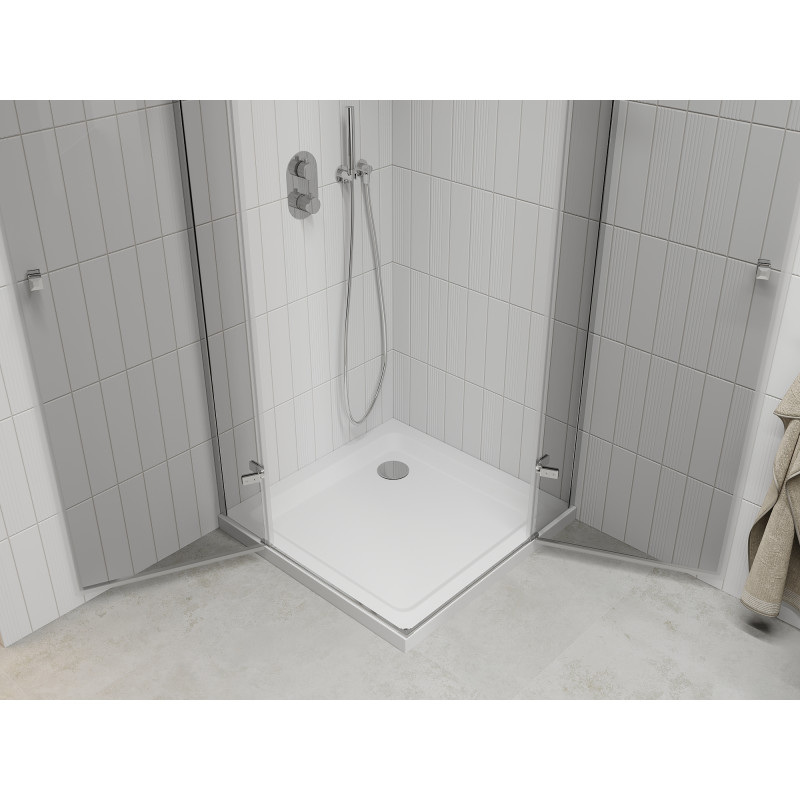 Mexen Roma Duo scharnierende douchecabine 90 x 90 cm, transparant, chroom + Flat douchebak - 854-090-090-01-02-4010