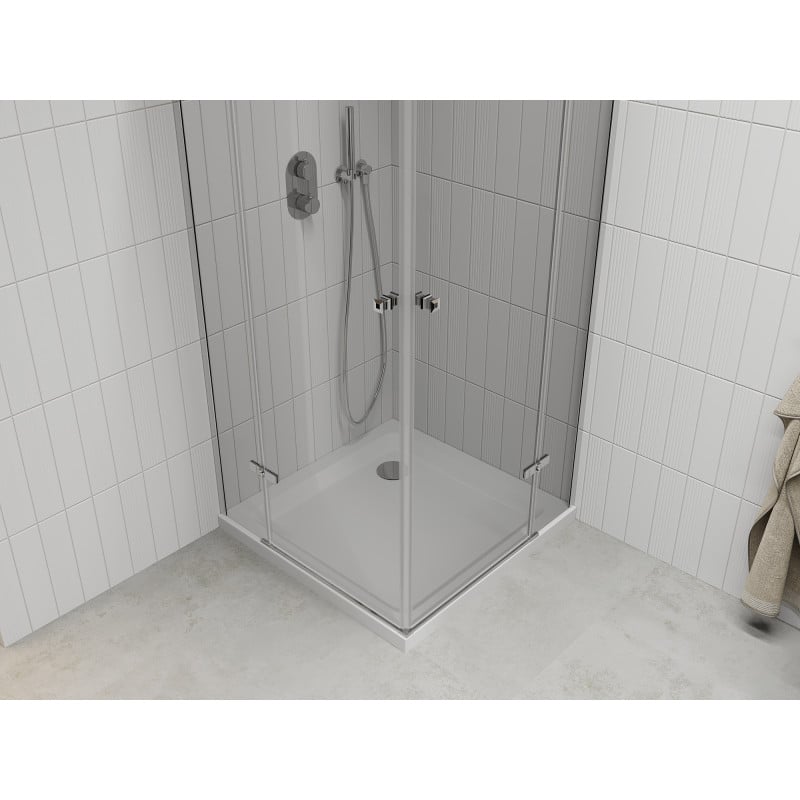 Mexen Roma Duo cabina doccia a battente 90 x 90 cm, trasparente, cromo + piatto Flat - 854-090-090-01-02-4010