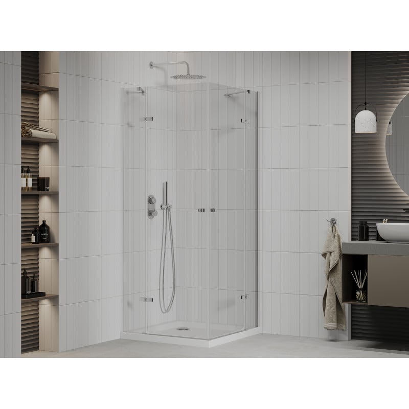 Mexen Roma Duo cabina doccia a battente 90 x 90 cm, trasparente, cromo + piatto Flat - 854-090-090-01-02-4010