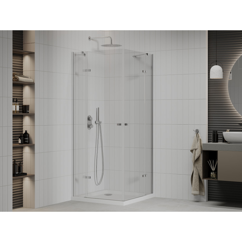 Mexen Roma Duo dušas kabīne ar šūpoles durvīm 90 x 90 cm, caurspīdīga, hroms + Flat paliktnis - 854-090-090-01-02-4010