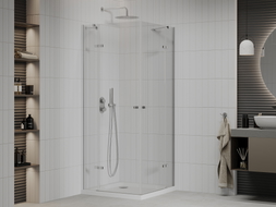 Mexen Roma Duo shower cabin with hinged door 90 x 90 cm, transparent, chrome + Flat tray - 854-090-090-01-02-4010