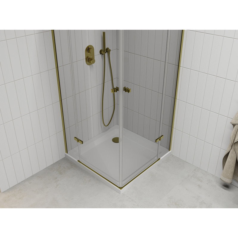 Mexen Roma Duo 70 x 70 cm Hinged Shower Enclosure, Transparent, Gold + Flat Shower Tray - 854-070-070-50-02-4010G