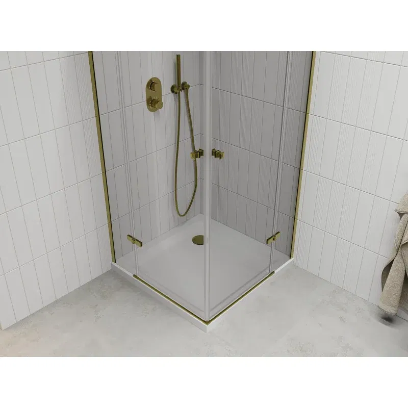 Mexen Roma Duo Duschkabine mit Schwingtür 70 x 70 cm, transparent, gold + Flat Duschwanne - 854-070-070-50-02-4010G