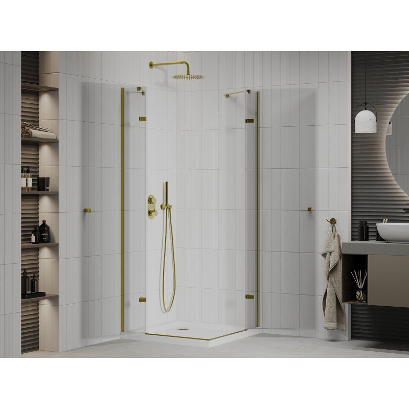 Mexen Roma Duo cabine de douche pivotante 90 x 90 cm, transparent, or + receveur plat - 854-090-090-50-02-4010G