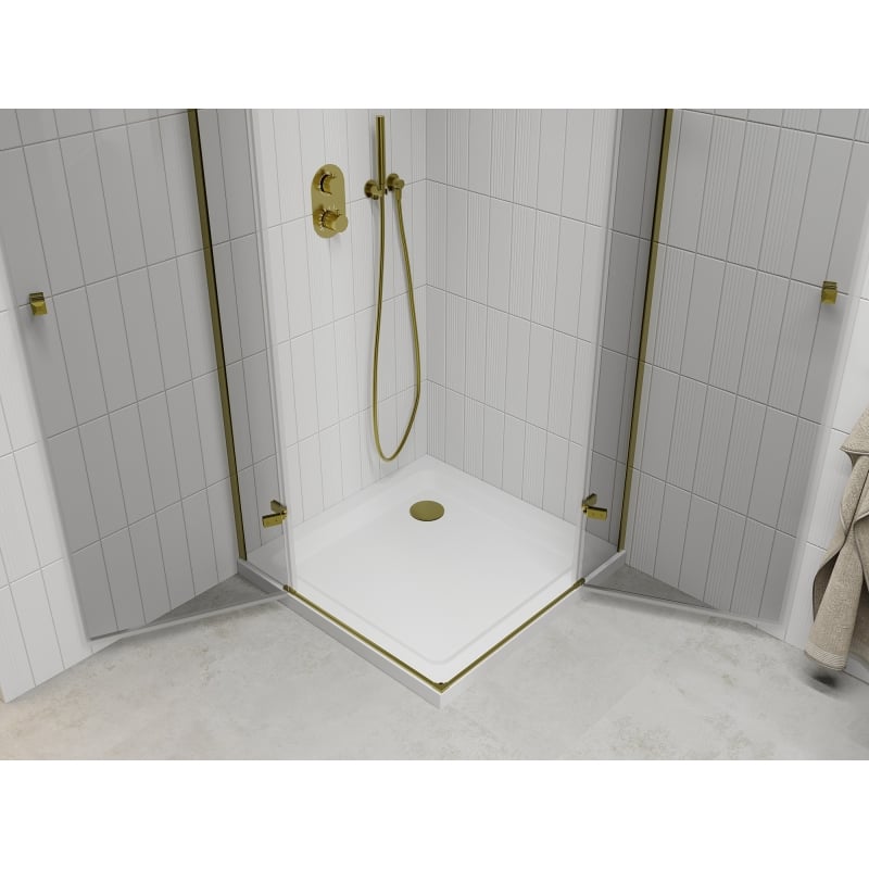 Mexen Roma Duo cabine de douche pivotante 90 x 90 cm, transparent, or + receveur plat - 854-090-090-50-02-4010G