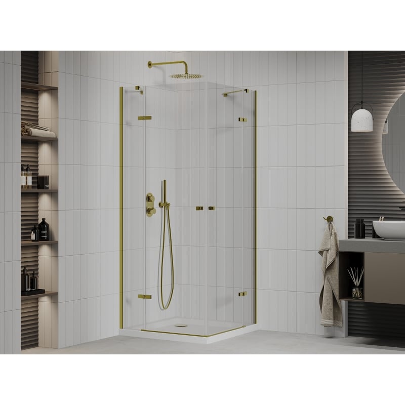 Mexen Roma Duo hinged dušikabiin 100 x 100 cm, läbipaistev, kuldne + Flat dušialus - 854-100-100-50-02-4010G