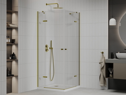 Mexen Roma Duo Duschkabine Schwingtür 100 x 100 cm, transparent, gold + Duschtasse Flat - 854-100-100-50-02-4010G
