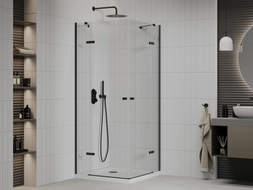 Mexen Roma Dvo kabina za tuširanje na šarke 70 x 70 cm, prozirna, crna + plitica Flat - 854-070-070-70-02-4010B