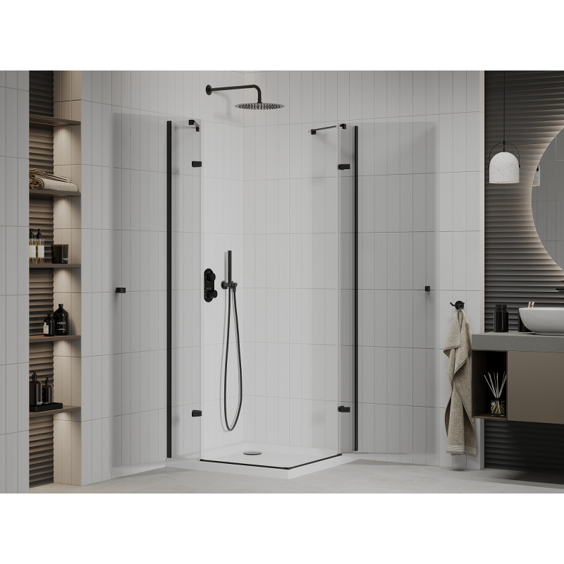 Mexen Roma Duo nagibna tuš kabina 70 x 70 cm, prozorna, črna + Flat tuš kad - 854-070-070-70-02-4010B