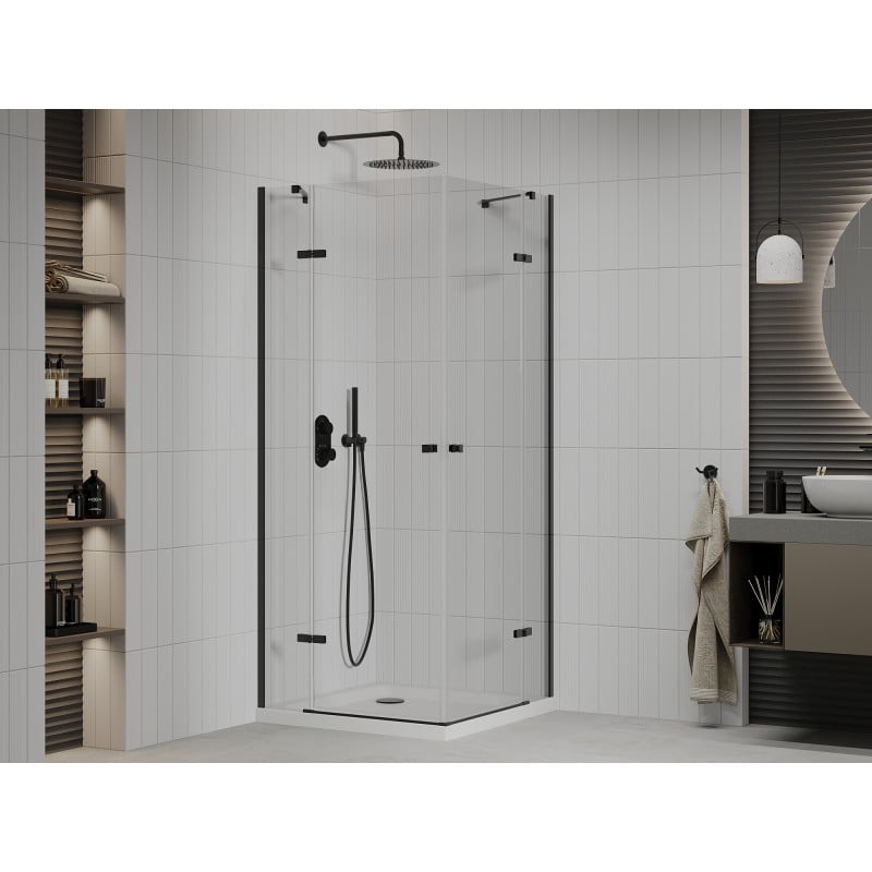 Mexen Roma Duo cabine de duche de abrir 80 x 80 cm, transparente, preta + base Flat - 854-080-080-70-02-4010B