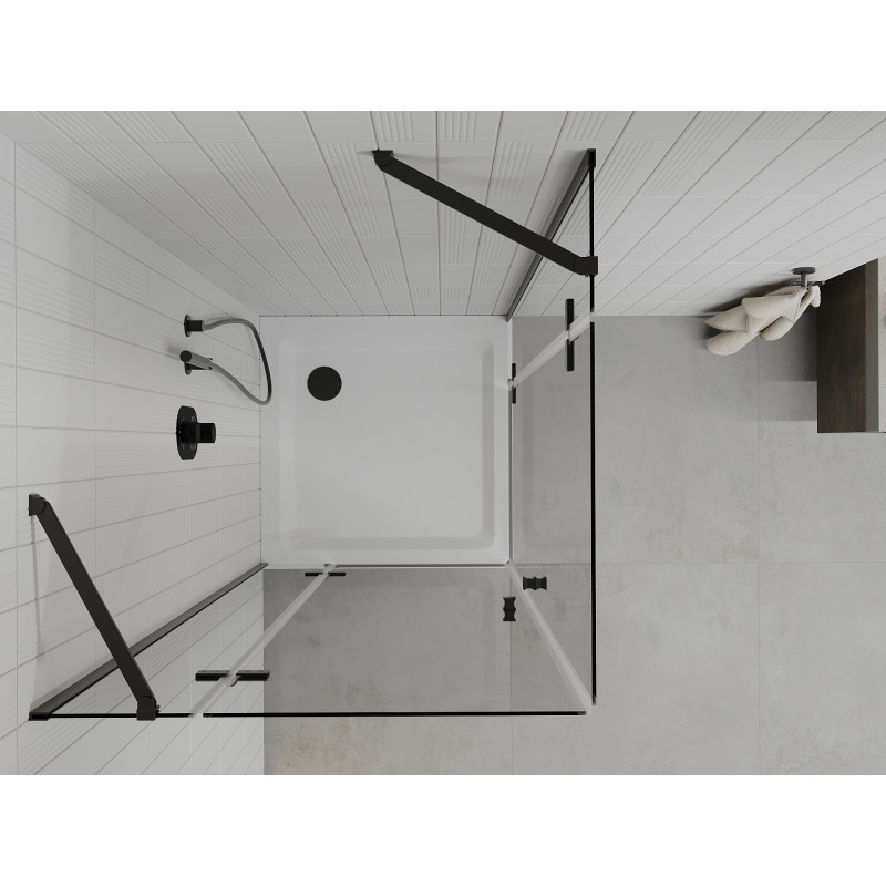Mexen Roma Duo dušas kabīne ar veramām durvīm 90 x 90 cm, caurspīdīga, melna + Flat paliktnis - 854-090-090-70-02-4010B
