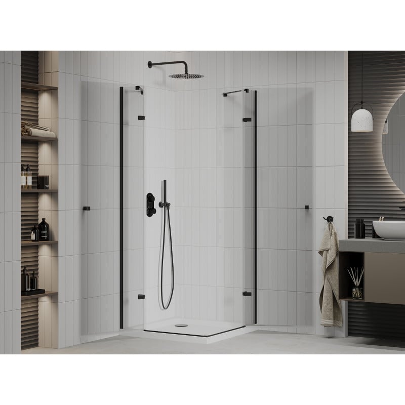 Mexen Roma Duo draaideur douchecabine 90 x 90 cm, transparant, zwart + vlakke douchebak - 854-090-090-70-02-4010B