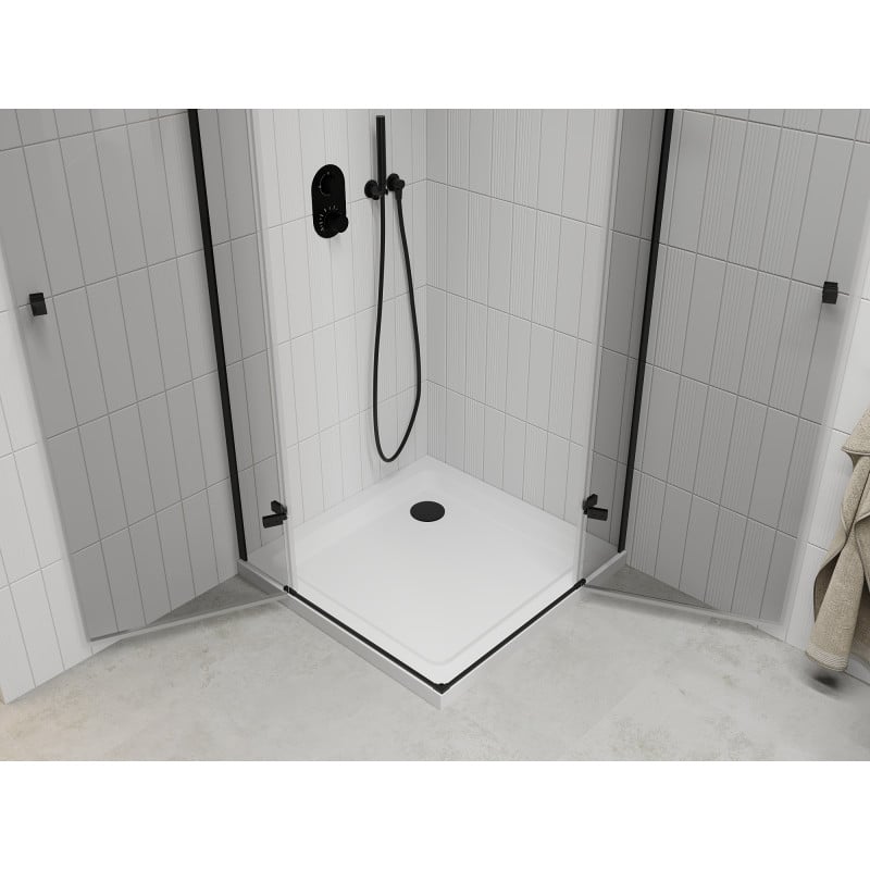 Mexen Roma Duo Schwingdusche 90 x 90 cm, transparent, schwarz + Flat Duschwanne - 854-090-090-70-02-4010B