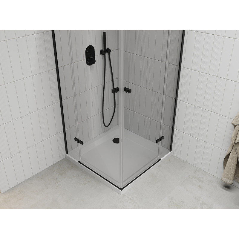 Mexen Roma Duo kabina prysznicowa uchylna 100 x 100 cm, transparent, czarna + brodzik Flat - 854-100-100-70-02-4010B