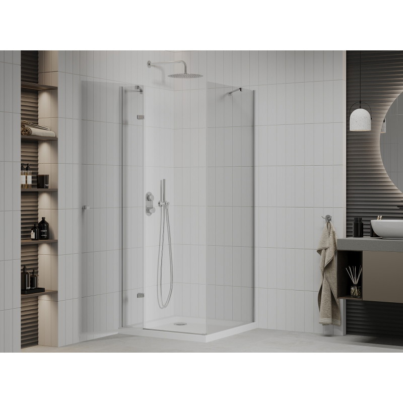 Mexen Roma kabina prysznicowa uchylna 100 x 100 cm, transparent, chrom + brodzik Flat - 854-100-100-01-00-4010