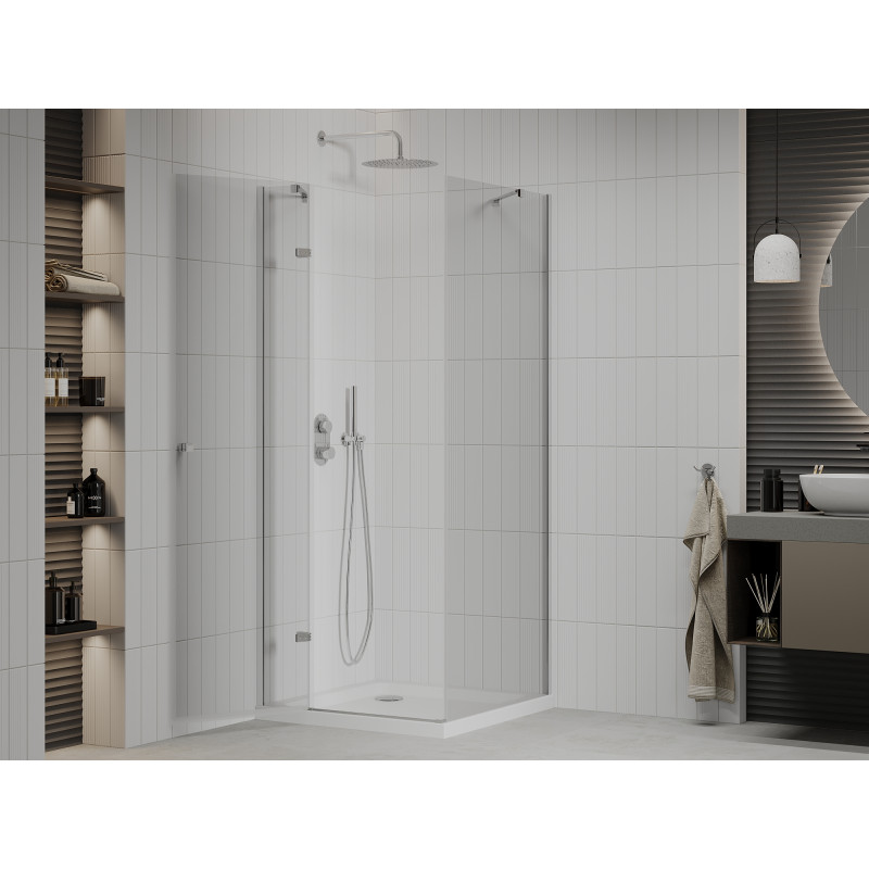 Mexen Roma schuifbare douchecabine 100 x 100 cm, transparant, chroom + Flat douchebak - 854-100-100-01-00-4010