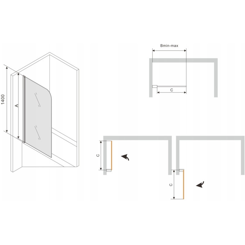 Mexen Vega rectangular bathtub 170 x 70 cm with casing and 1-wing screen 80 cm, black pattern fix - 550117070X9308007077