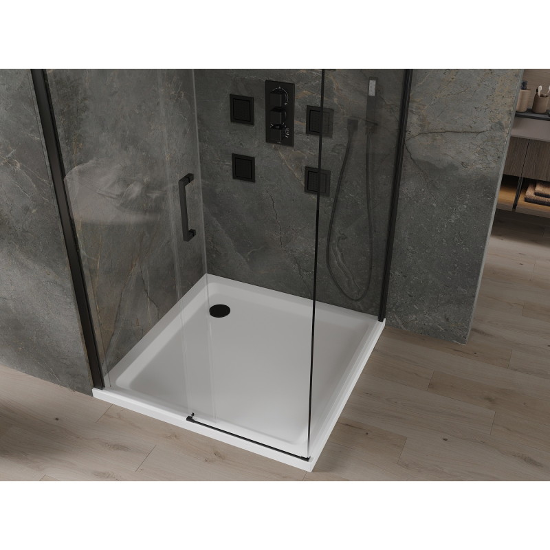Mexen Omega sliding shower cabin 100 x 100 cm, transparent, black + Flat shower tray, white - 825-100-100-70-00-4010B