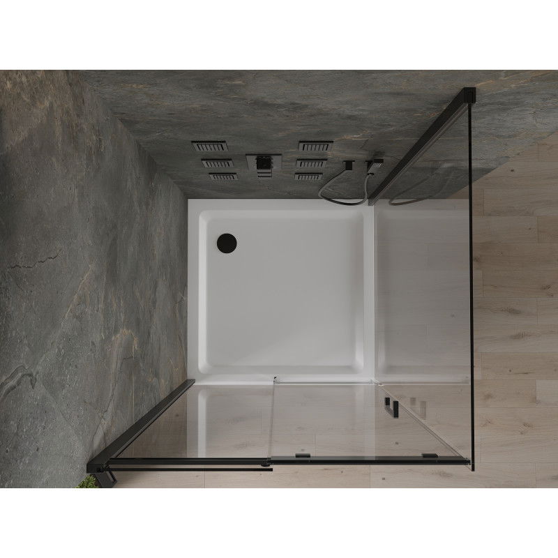 Mexen Omega schiebar Kabinnendusch 100 x 100 cm, transparent, schwaarz + Flat Duschwanne, wäiss - 825-100-100-70-00-4010B