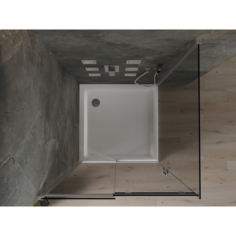 Mexen Omega cabina de ducha corrediza 100 x 100 cm, grafito, cromo + plato de ducha Flat, blanco - 825-100-100-01-40-4010