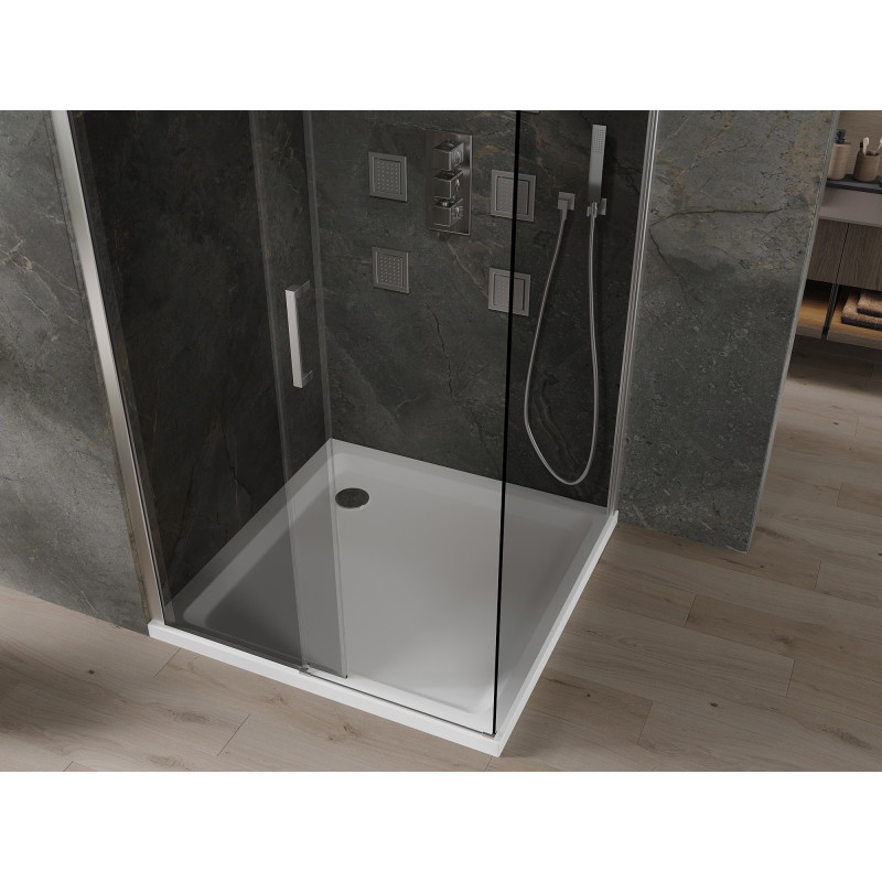 Mexen Omega klizna tuš vrata 100 x 100 cm, grafit, krom + plitki tuš, bijeli - 825-100-100-01-40-4010
