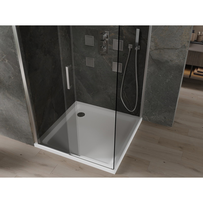 Mexen Omega verschiebbare Duschkabine 100 x 100 cm, Graphit, Chrom + Flat-Duschwanne, weiß - 825-100-100-01-40-4010