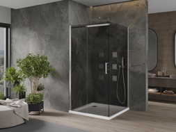 Mexen Omega klizna tuš vrata 100 x 100 cm, grafit, krom + plitki tuš, bijeli - 825-100-100-01-40-4010