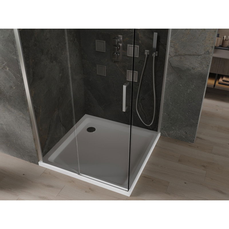 Mexen Omega schuifbare douchecabine 100 x 100 cm, grafiet, chroom + Flat douchebak, wit - 825-100-100-01-40-4010
