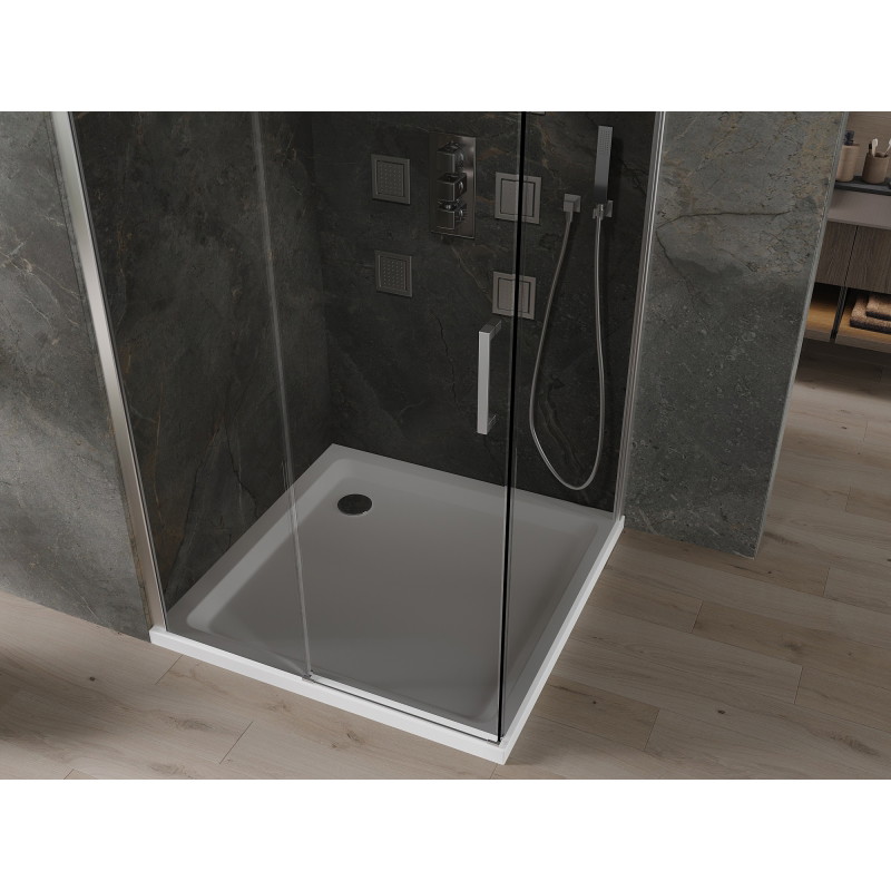 Mexen Omega sliding shower cabin 100 x 100 cm, graphite, chrome + Flat shower tray, white - 825-100-100-01-40-4010