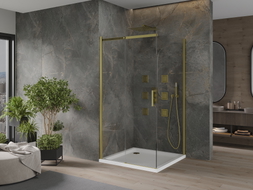Mexen Omega klizna za tuš s kliznim vratima 100 x 100 cm, prozirna, zlatna + tuš kada Flat - 825-100-100-50-00-4010