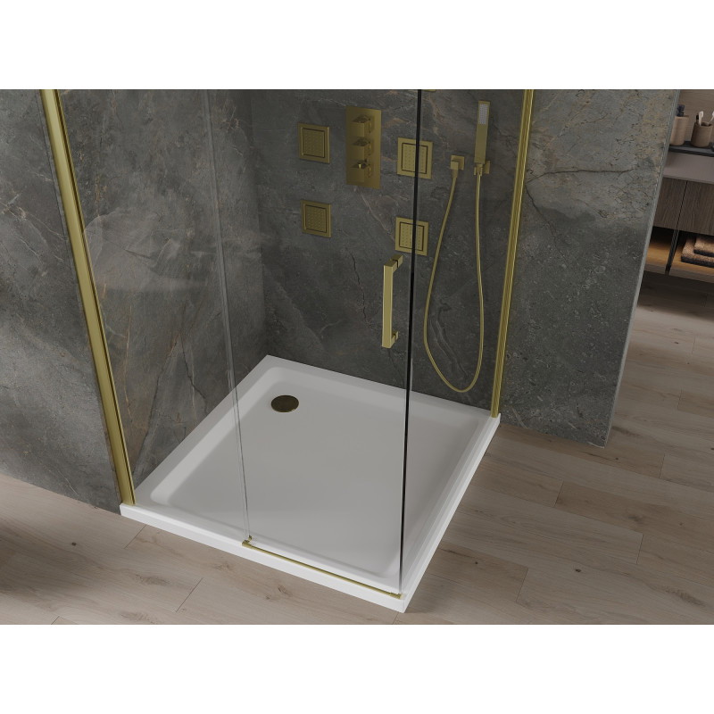 Mexen Omega Schiebedusche 100 x 100 cm, transparent, gold + Flat-Duschwanne - 825-100-100-50-00-4010