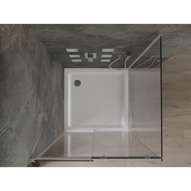 Mexen Omega Schiebetür-Duschkabine 100 x 100 cm, transparent, Chrom + Duschwanne Flat - 825-100-100-01-00-4010