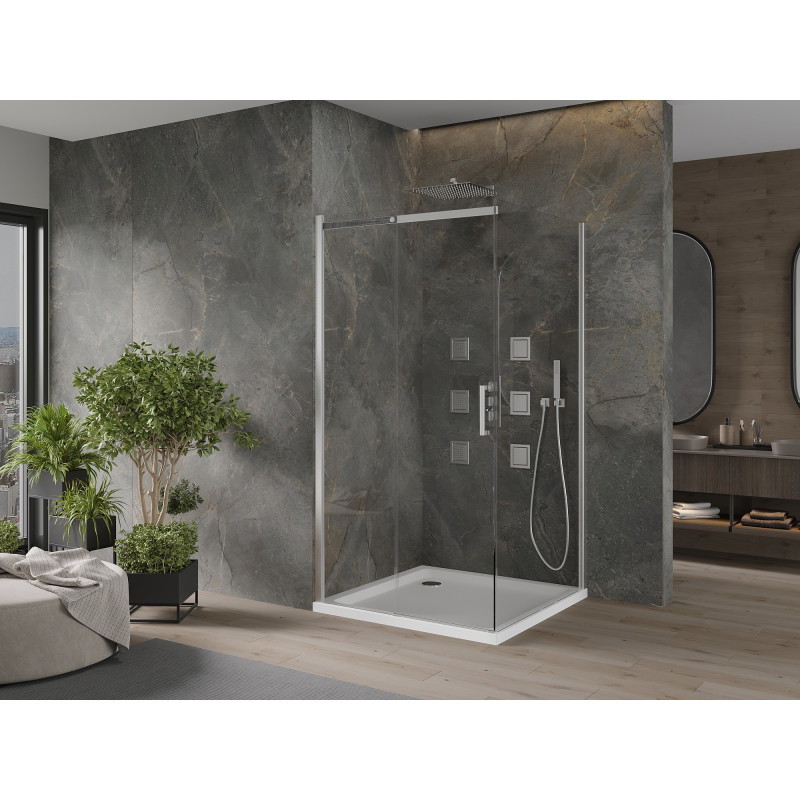 Mexen Omega kabina prysznicowa rozsuwana 100 x 100 cm, transparent, chrom + brodzik Flat - 825-100-100-01-00-4010