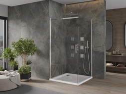 Mexen Omega cabina doccia scorrevole 100 x 100 cm, trasparente, cromo + piatto doccia Flat - 825-100-100-01-00-4010