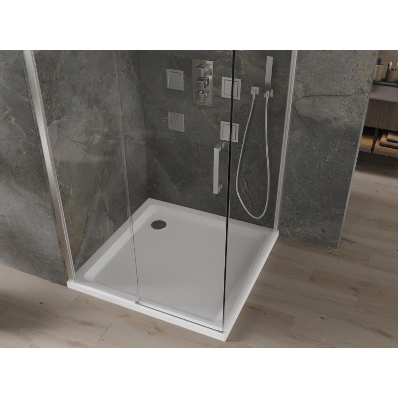 Mexen Omega kabina prysznicowa rozsuwana 100 x 100 cm, transparent, chrom + brodzik Flat - 825-100-100-01-00-4010