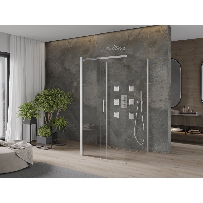Mexen Omega-3S cabina doccia a 3 lati, scorrevole 100 x 100 cm, trasparente, cromato - 825-100-100-01-00-3S