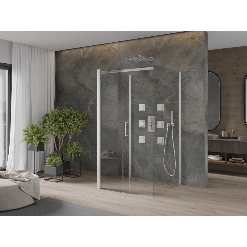 Mexen Omega-3S kolmekandiline dušinurk, liuglev, 100 x 100 cm, läbipaistev, kroom - 825-100-100-01-00-3S