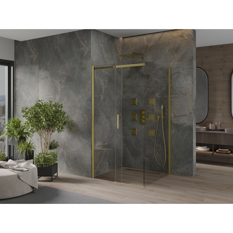 Mexen Omega schuifbare douchecabine 100 x 100 cm, transparant, goud - 825-100-100-50-00