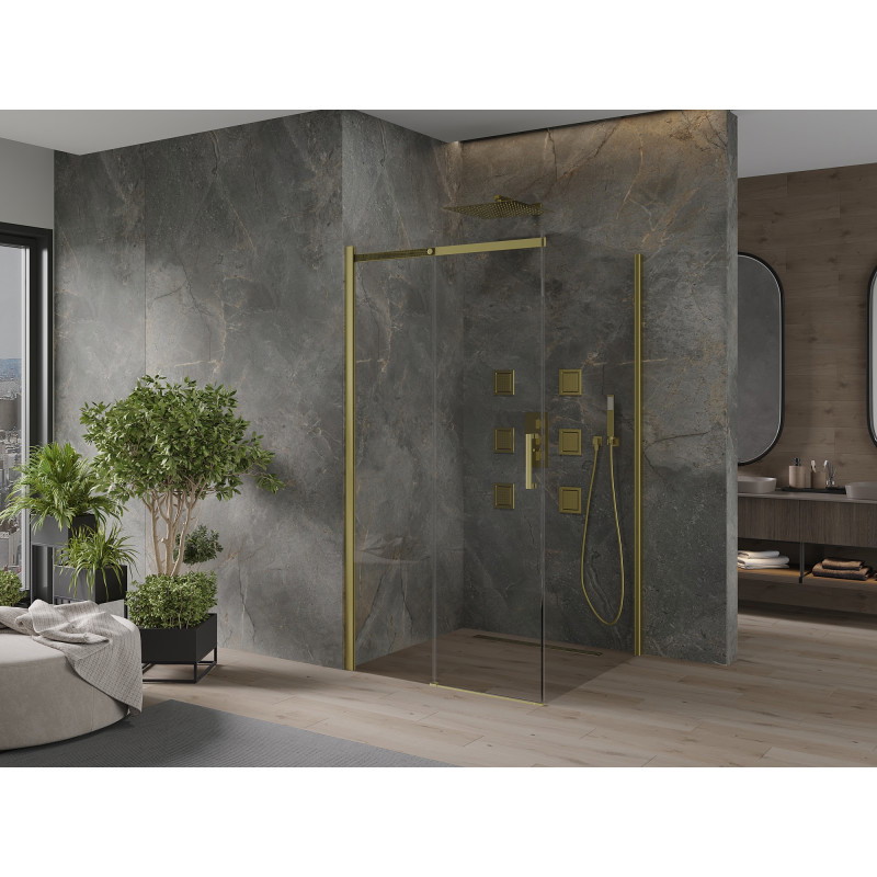 Mexen Omega schuifbare douchecabine 100 x 100 cm, transparant, goud - 825-100-100-50-00