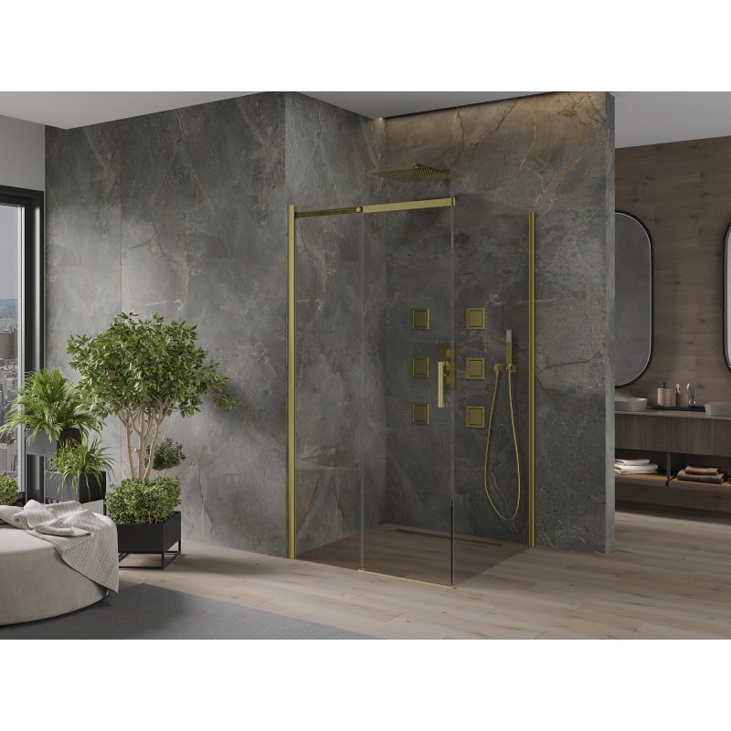 Mexen Omega skjutbar duschkabin 100 x 100 cm, transparent, guld - 825-100-100-50-00