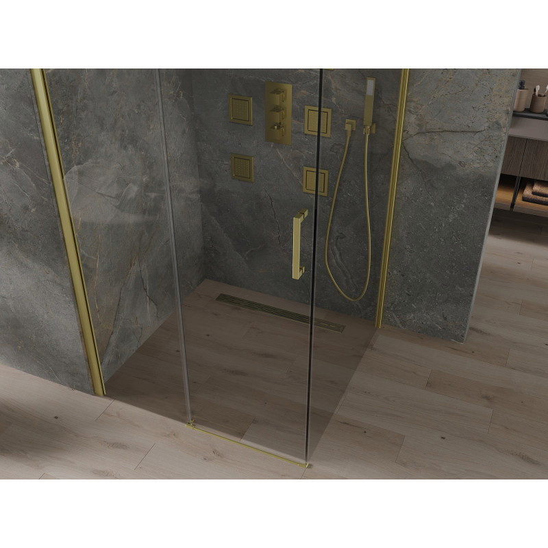 Mexen Omega schuifbare douchecabine 100 x 100 cm, transparant, goud - 825-100-100-50-00
