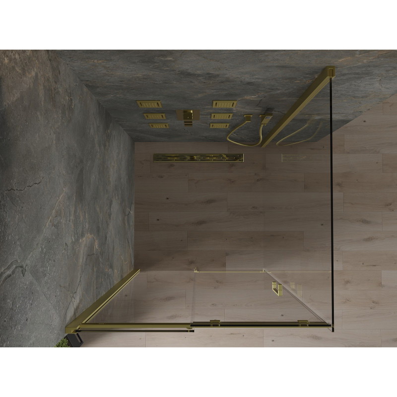 Mexen Omega schuifbare douchecabine 100 x 100 cm, transparant, goud - 825-100-100-50-00
