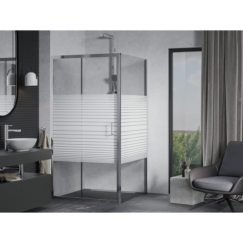 Mexen Apia klizna kabina s kliznim vratima 90 x 90 cm, bijele pruge, krom - 840-090-090-01-20