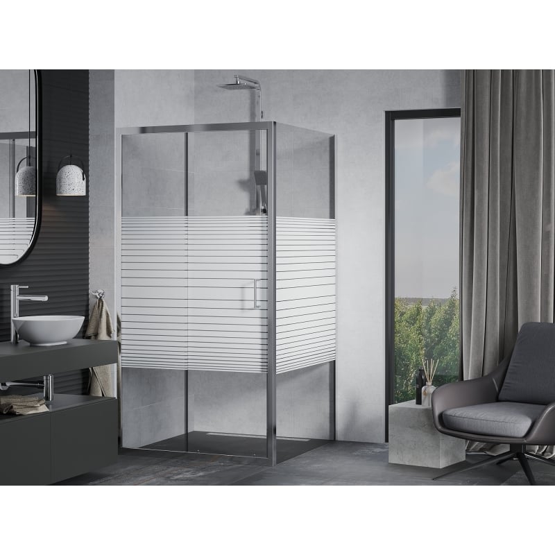 Mexen Apia liuguksedega dušinurk 90 x 90 cm, valged triibud, kroom - 840-090-090-01-20