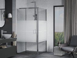 Mexen Apia 100 x 100 cm sliding shower cabin, white stripes, chrome - 840-100-100-01-20