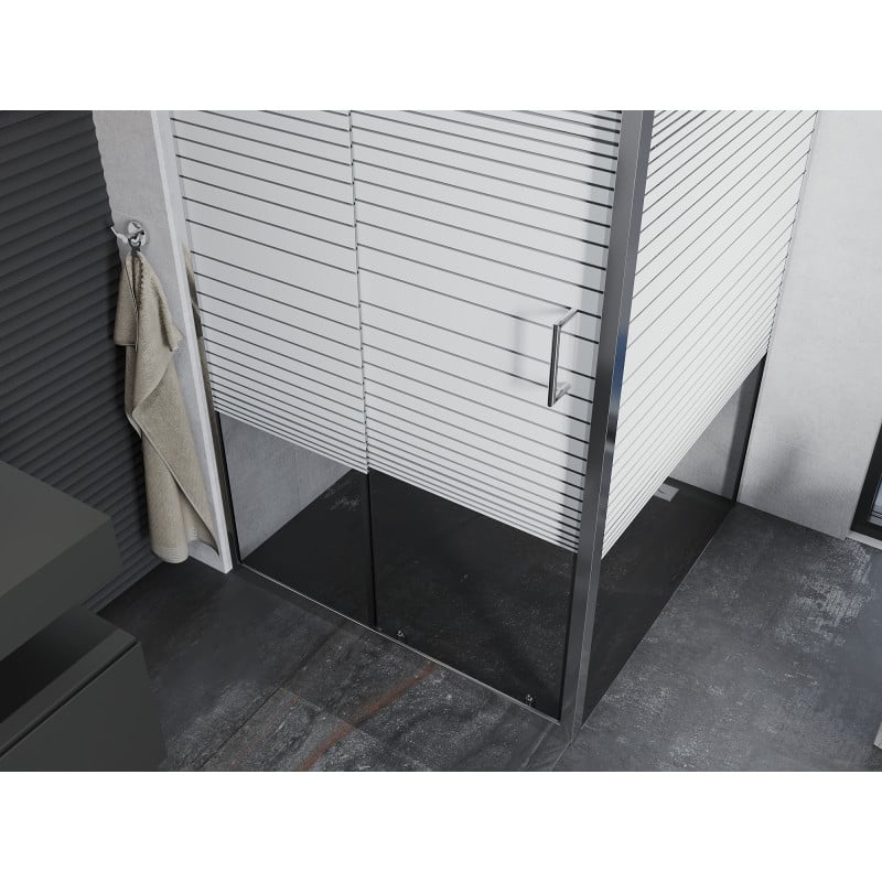 Mexen Apia cabina doccia scorrevole 100 x 100 cm, strisce bianche, cromo - 840-100-100-01-20