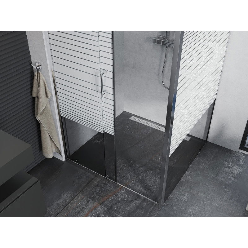 Mexen Apia cabine de douche coulissante 100 x 100 cm, bandes blanches, chrome - 840-100-100-01-20