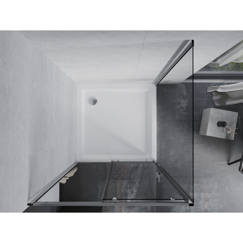Mexen Apia bīdāmā dušas kabīne 90 x 90 cm, caurspīdīga, hromēta + plakanā dušas vanna - 840-090-090-01-00-4010